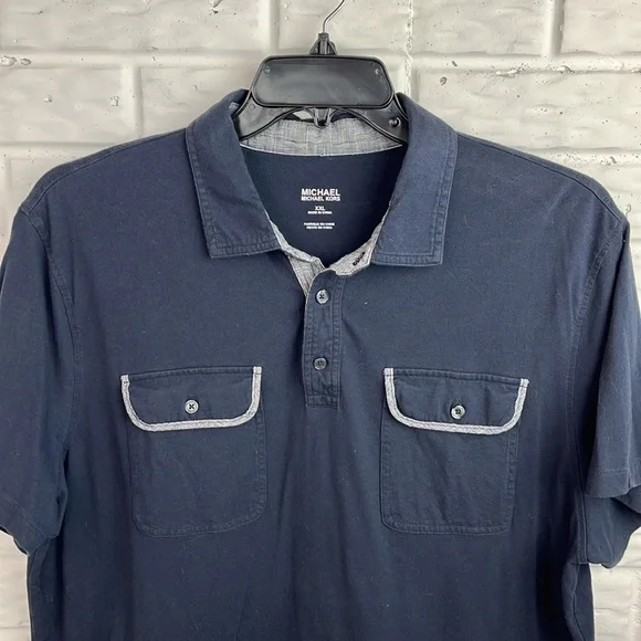 MICHAEL MICHAEL KORS NAVY BLUE POLO TRIMMED TWO POCKETS SIZE XXL - Picture 2 of 10